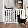 ZJSF Foldable Freestanding Indoor Dog Gate for House Wood White Long Pet Gates Dog Fence for Stairs Puppy Gates for Hallways,Pet Fence, Puppy Gate,Support Feet Included 24 “Height-2 Panels