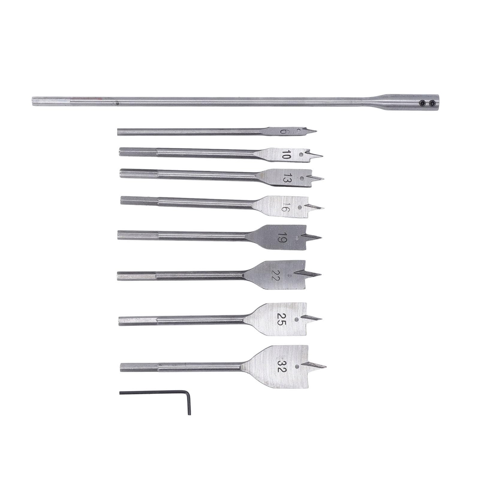 Brocas Planas para Pala, Juego de Brocas para Madera con Vástago de 1/4 Pulgadas, Versátil, Larga Vida útil, 8 Tamaños para Carpintería, 10 Piezas