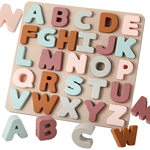 Image of TOYHDAYO Silicone Alphabet Puzzle for Toddlers 1-3, Alphabet Toys with Puzzle Board & Letter Blocks ABC Letter Puzzles, Educational Learning Toys for Toddlers, Best Preschool Education Gift