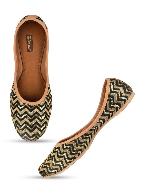 Mojari Punjabi Jutti for Women Ethnic Footwear- Chevron (Black, Numeric_5)-image-36
