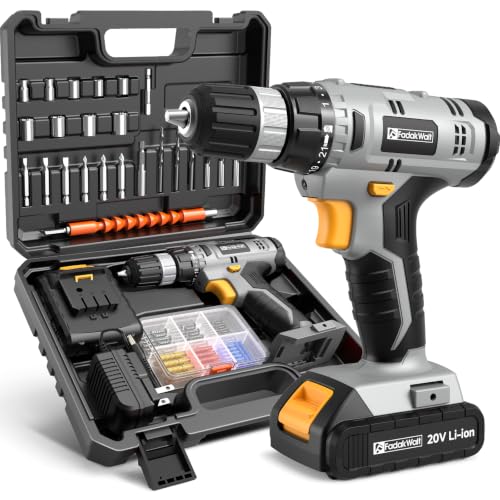 Image of FADAKWALT Cordless Drill Set, 20V Electric Power Drill With Battery And Charger, 30N Torque, 21+1 Settings, 3 /8-Inch Keyless Chuck, Driver Bits Kit, LED Light (Grey)