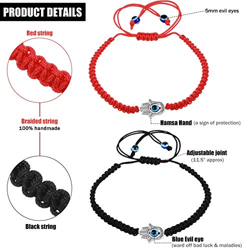 Hicarer 12 Pieces Evil Eye Braided Bracelets Adjustable Kabbalah Bracelets Handmade Braided Cord Protection Bracelets Lucky Friendship Bracelets2