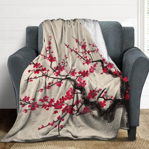 Couverture en microfibre pour canapé et lit, plaid extra large flanelle fleurs de cerisier - 5