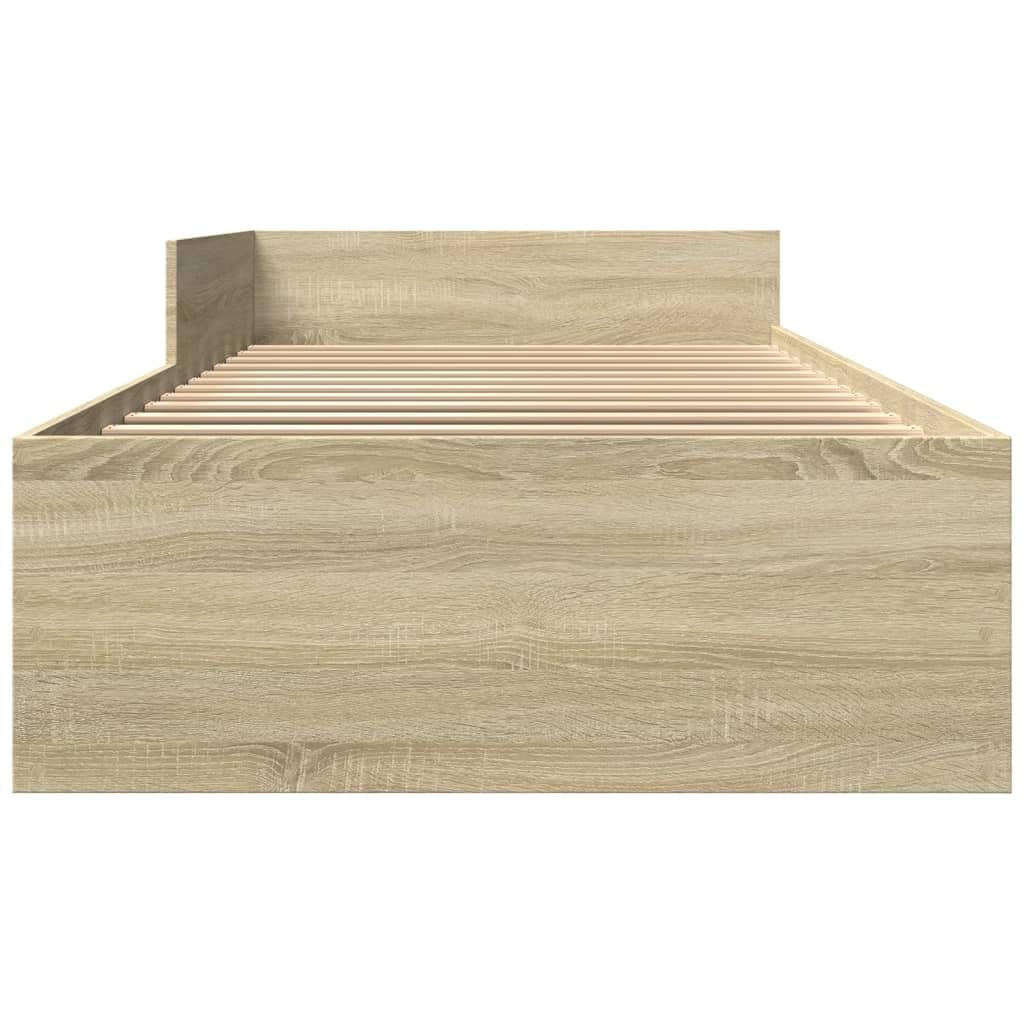 Rama łóżka bez materaca, dąb Sonoma, 75 x 190 cm, materiał drewnopochodny ze stelażem i kratkami bocznymi dla stabilności i bezpieczeństwa, trwały materiał zapewnia spokojny sen,