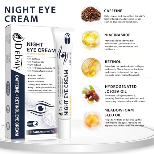 DEBAIY 3% Caffeine Eye Cream 3-Pack for Dark Circles & Puffiness