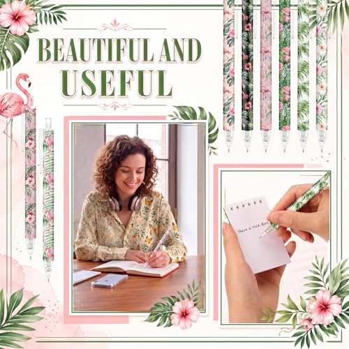 Image of Jetec 60 Pcs Flamingos Pens Bulk Summer Tropical Flamingos Party Favors Retractable Office Supplies Gift for Student Teacher Writing Journal Planning Notepad Desk Decor for Coworker Staff Birthday