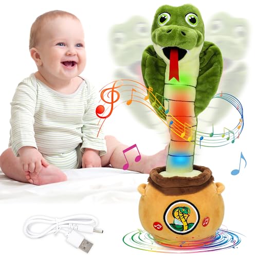 Dancing Cobra Snake Toy, [USB Charging] Glowing Cobra Snake Talking Mimicking Plush Toy, Repeating What You Say Singing Perfect Home Decor Wriggling Cobra Gag Gift for Boys Girls