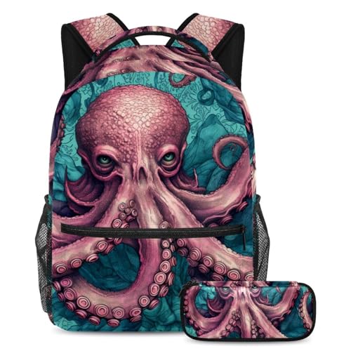 Seaworld Monster Octopus sac à dos grand volume avec trousse pour la rentrée des classes