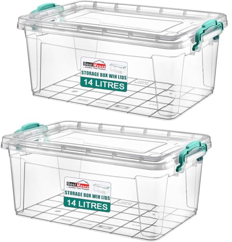 Best House Rectangle Multipurpose Use Clear Storage Boxes Containers with Lids - Pack of 2, Heavy Duty Stackable Boxes Use for Home, office, Kitchen, Toys and Goods (14 Litres)