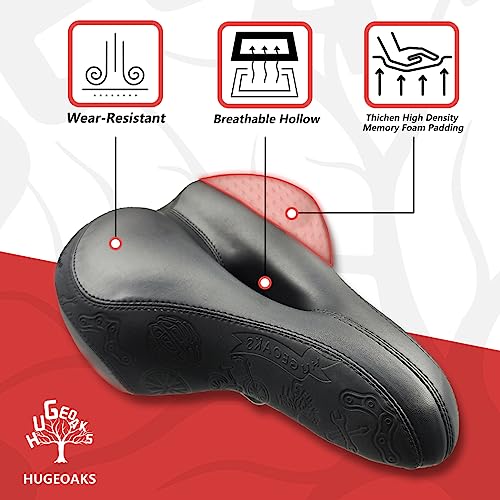 Comfortable Bicycle Seat for Men and Women, Bike Seat with Dual Shock Absorbing Ball, Thick Memory Foam and Tail Light, Suitable for Mountain Bike, Road Bike and Exercise Bike