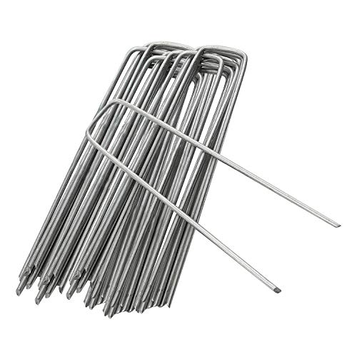 ANSIO Weed Membrane Pegs 50 Pack - 6 Inch/150mm U-Shaped Garden Pegs for Weed Control Membrane Ground Pegs for Securing Lawn Artificial Grass Matting and Netting - Galvanized Staples and Pins