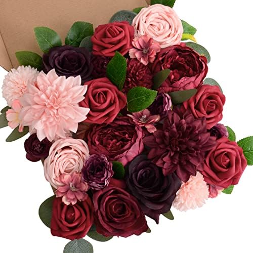 INSUNSIX Burgundy Artificial Velvet Roses - 16pcs, 4.3 Inch, Dark Red Fake Flowers For Wedding, Home Decor