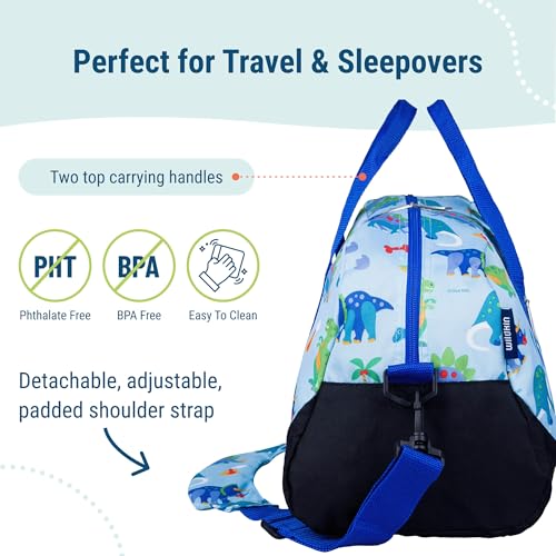 Image of Wildkin Kids Overnighter Duffel Bag - Carry-On Size, Ideal for School & Sleepovers - Dinosaur Land