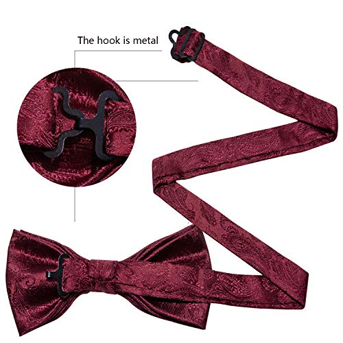 Image of Barry.Wang Paisley Striped Bow Tie for Men Silk Pre-Tied Bowtie Pocket Square Cufflinks Set Formal Wedding Party Prom