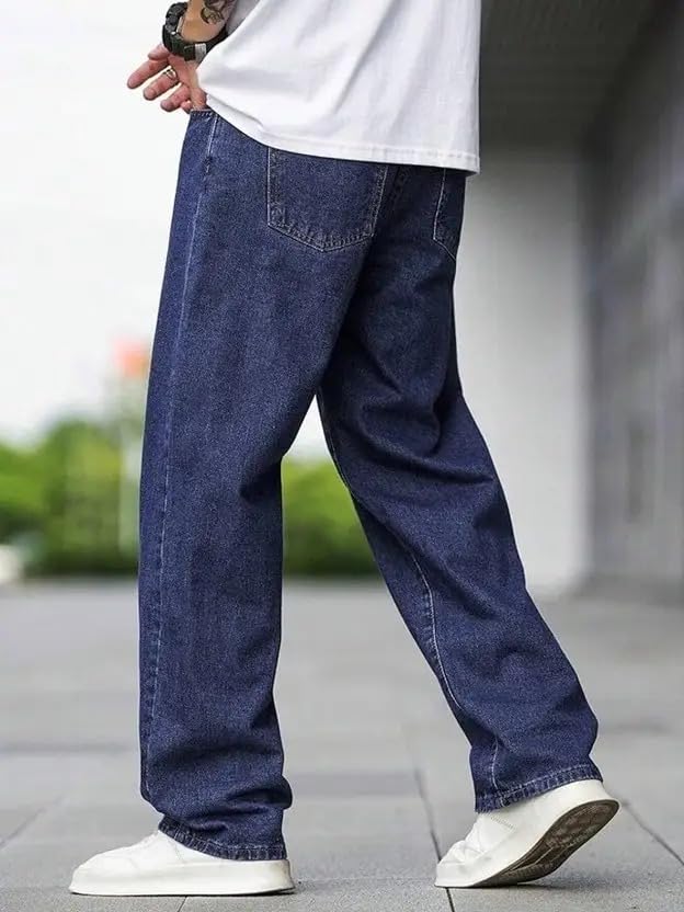 Image of Men's Relaxed Fit Jeans for Men | Loose Straight Leg Denim Pants | Comfortable Casual Trousers | Durable Everyday Wear Denim Bottoms for Office, Travel & Streetwear Style