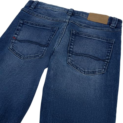 Image of Tommy Hilfiger Boys' 5-Pocket Stretch Slim Straight Leg Denim Jean, Zipper Fly & Button Closure