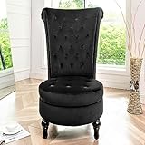 Container Furniture Direct Royal High-Back Velvet Accent Chair for Vanity with Storage and Luxurious Upholstery, Retro Design and Versatile Usage for Living Room, Bedroom, Lounge and Office, Black