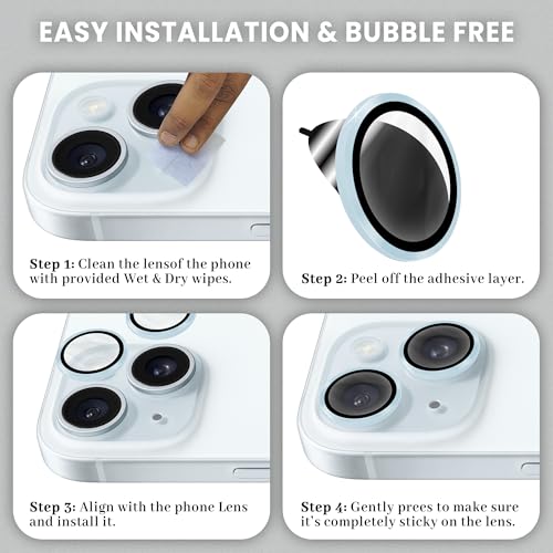 Image of ArmourPro Premium Camera Lens Protector Tempered Glass Compatible For iPhone 15 and iPhone 15 Plus Tough HD Individual Aluminum Alloy Rings 9H Camera Cover , Scratch-Resistant,Camera Lens Protection| Blue