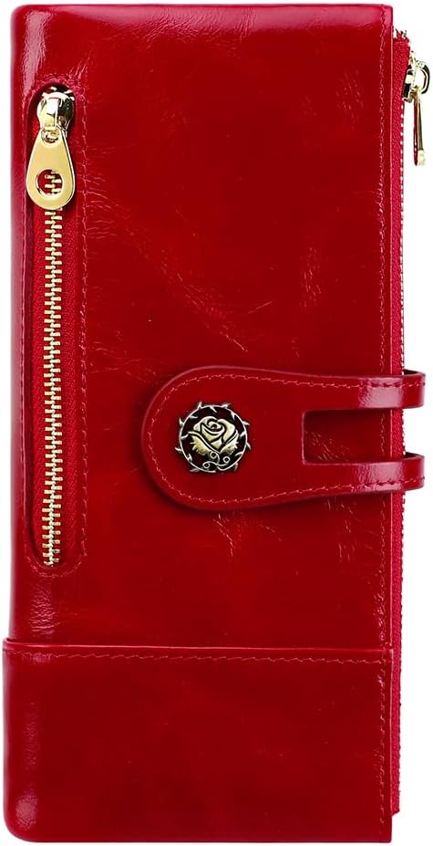 shuainiu Women's RFID Blocking Wallet Soft Leather Clutch Money Ladies Purse Slim Card Holder Organizer Zip Pocket (3013-Red)