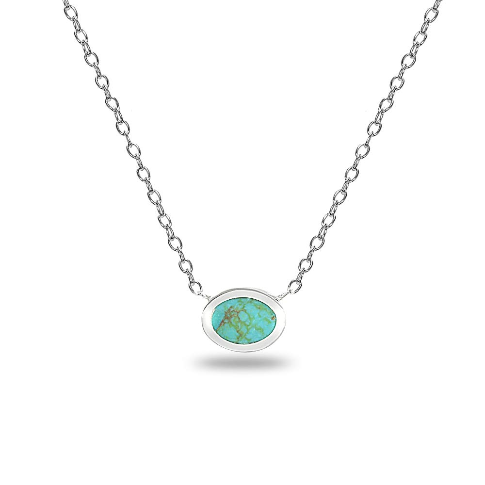 Abalone, Opal or Turquoise Necklace for Women, Sterling Silver Polished Inlay Oval Minimalist Dainty Layering Necklace