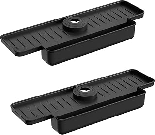 Splash Guard - Soporte de silicona para grifo de salpicaduras mejorado, bandeja de recogida de agua, soporte de esponja para , color negro