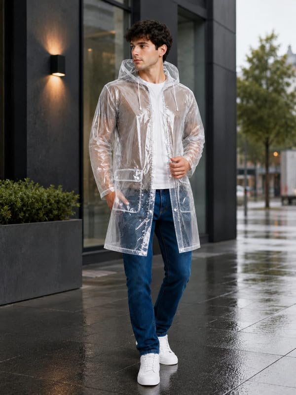 Image of Krystle Men's PVC Rainsuit with Hoods and Side Pocket, 100% Waterproof Portable Rainwear (Multicolor,Multisize)