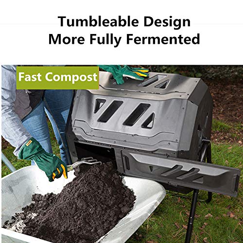 Composters Tumbling Or Rotating Outdoor, Large 160L Compost Tumbler Bin, Outdoor Garden Rotating Waste Bin All Season, Heavy Duty Capacity Composter, Black