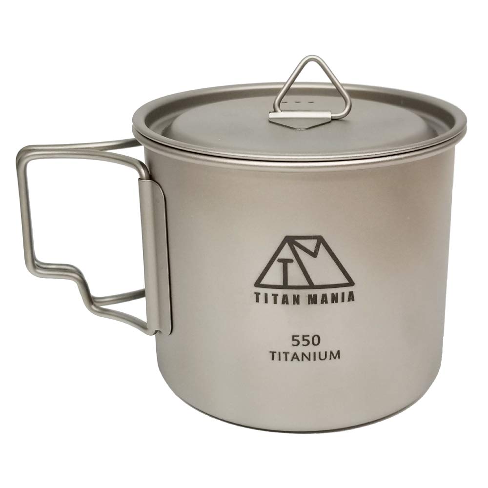 Titanium Cup with a Lid, Ultra Lightweight, Sturdy, Outdoor Gear, Camping Equipment (550ml)