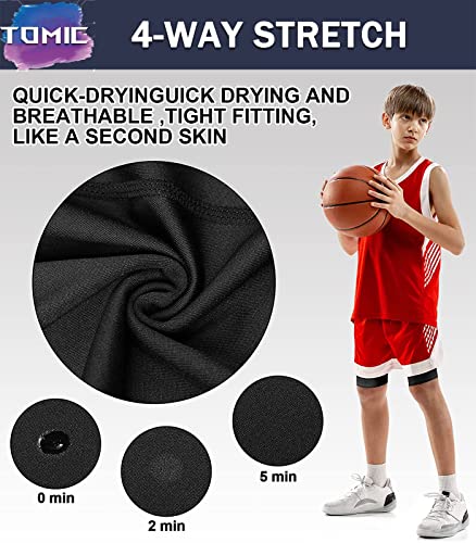 Tomic Youth Boys' Compression Shorts Performance Athletic Base Layers For Boys Sport Pants Tights Leggings Underwear 2-3Pack Black/White M #TOP4