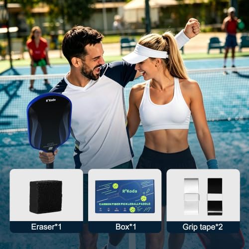 Image of Upgraded Pickleball Paddles Set of 2 or Single Paddle - R Koda USAPA Approved Fiberglass Surface / T700 Raw Carbon Fiber Pickleball Rackets Set for Men & Women