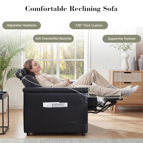 Image of RARZOE Modular Sectional Couch Power Recliner Module, Faux Leather Power Reclining Chair with Headrest, Modular Sectional Sofa Module for Living Room Home Theater,Black