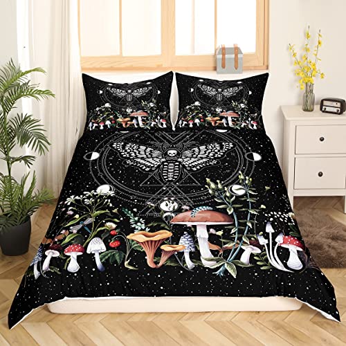 Boho Moth Bedding Duvet Cover Set Kids Bohemian Moon Sun Galaxy Bedding Set Boys Girls Wild Mushroom Floral Decor Comforter Cover Set Microfiber Eoxtic Bedspread Cover Bedroom Bedclothes Double Size - Image 3