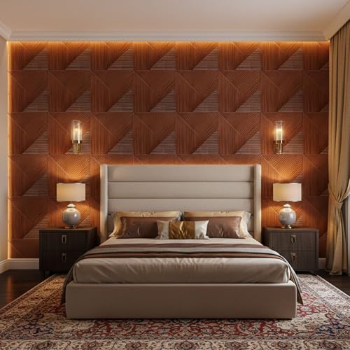 Image of Kayra Decor 3D PVC Wall Panels for Bedroom & Living Room | Fluted Design | Blackwood Color | 19.7 x 19.7 Inch | Pack of 40 | 107.60 Sq Ft