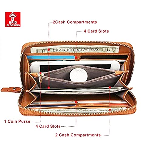 Image of Contacts Wristlet Wallets for Women with RFID Protect-ion | Ladies Leather Clutch /Wallet | Large Capacity Zipper Purse /Card Holder Organizer for Women (Beige)