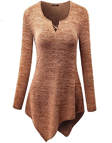 Preisvergleich Produktbild WayToIan Damen Tunika, mit Taschentuchsaum, langärmelig - Orange - X-Large