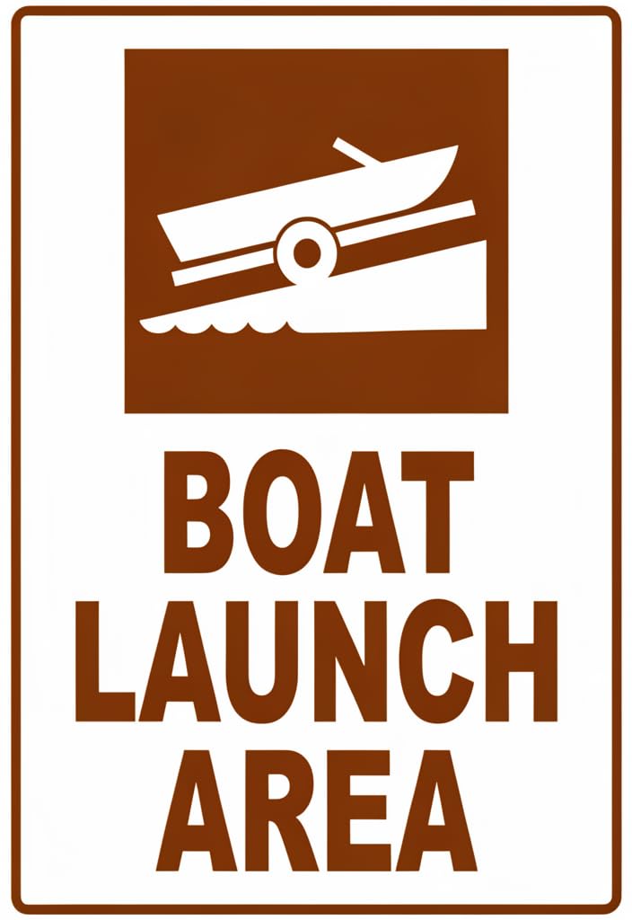 peiyeety Boat Launch Area Tin Sign 12x8 Inch – Vintage Nautical Metal Wall Decor, Brown & White Parking/Marina Style Plaque for Lake House, Dock, Man Cave, Garage – Fun Gift for Boaters