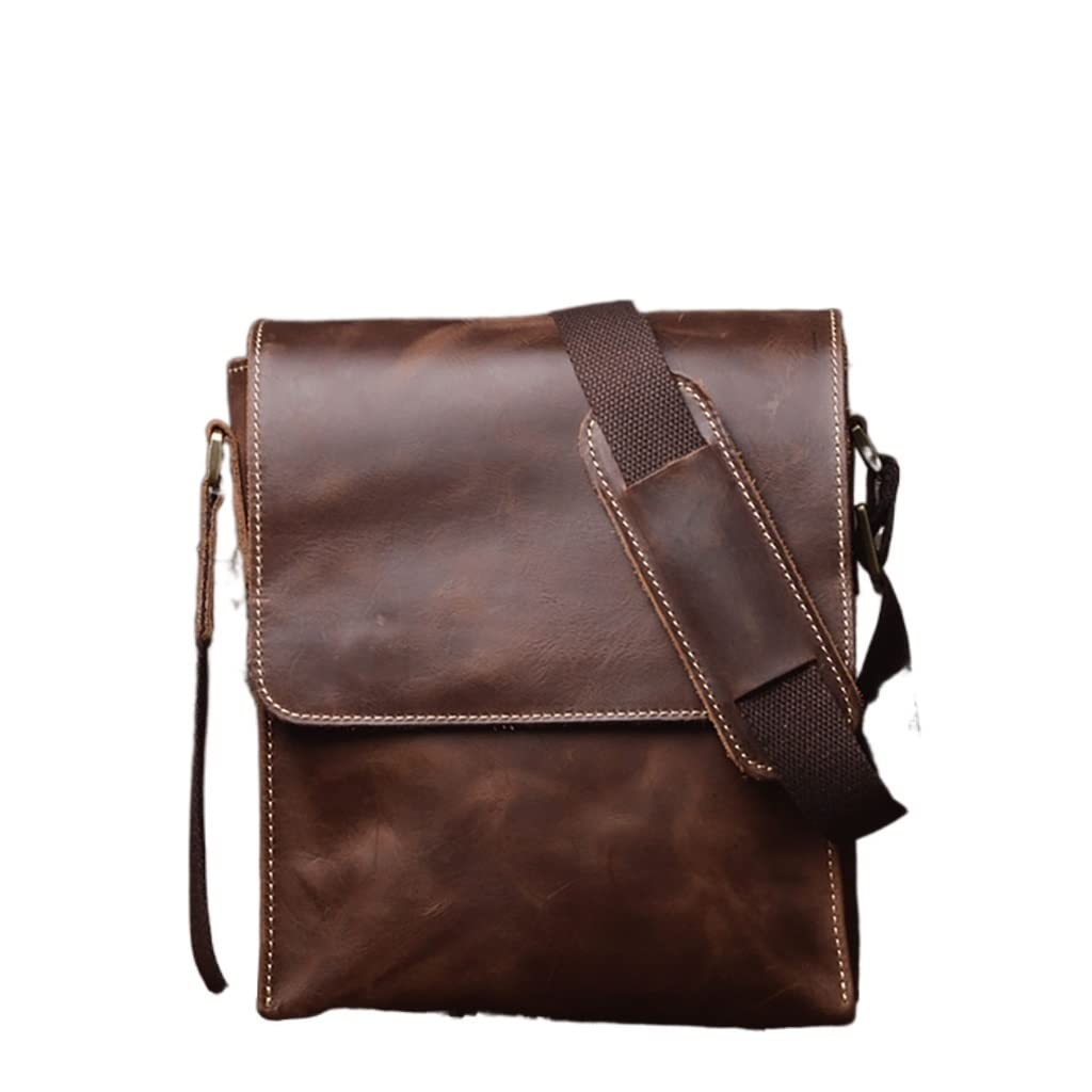 WYKD Vintage Men Genuine Leather Shoulder Bag Crossbody Casual College Style Bag Messenger Bag 12.9 Inch Laptop Bags (Color : D, Size : 1)