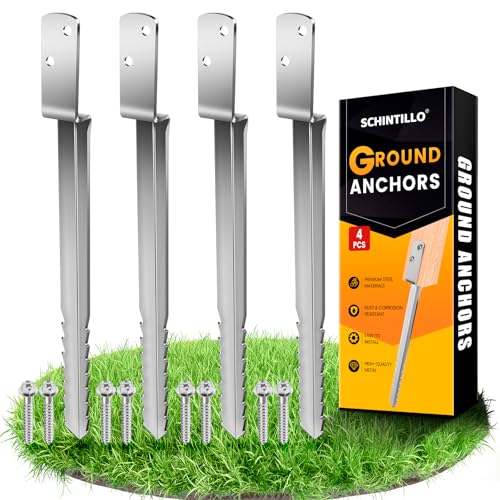 SCHINTILLO 4er-Pack Einschlaghülse Schaukel Bodenanker Z-Form Feuerverzinkt Erdanker Bodenanker für Holzpfosten Bodenhülse Pfostenträger für Schaukel(4x53cm)