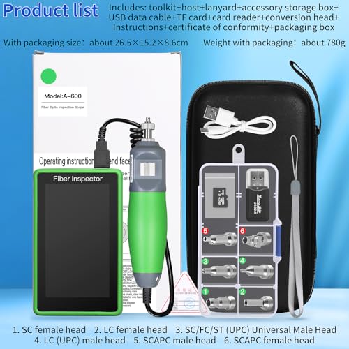 Image of A-600 5-inch Touch Screen 400X Fiber Optic Microscope SCUPC FCUPC STUPC LCUPC SCAPC Male /Female Interface Adapter Handheld end face Inspector Real time Video Probe