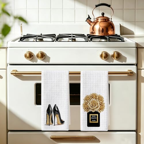Image of 2 Pcs Gold and Black Towels for Bathroom Kitchen Decor 24x14 Inch