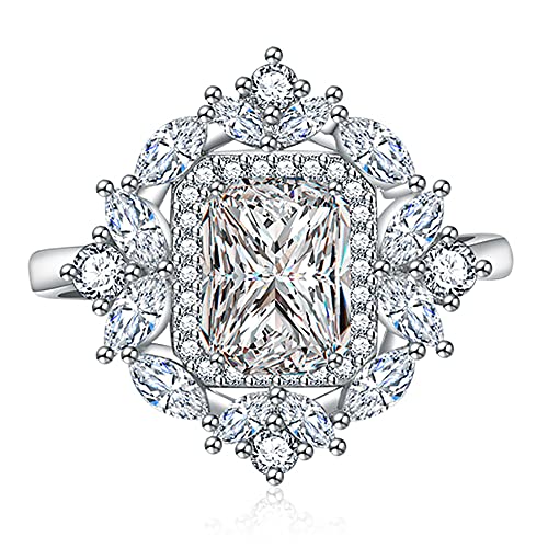 Princess Cut CZ Wedding Engagement Ring for Women Big Crystal Cluster Adjustable Finger Band Rings Comfort Fit Fashion Art Deco Birthday Wedding Christmas Jewelry