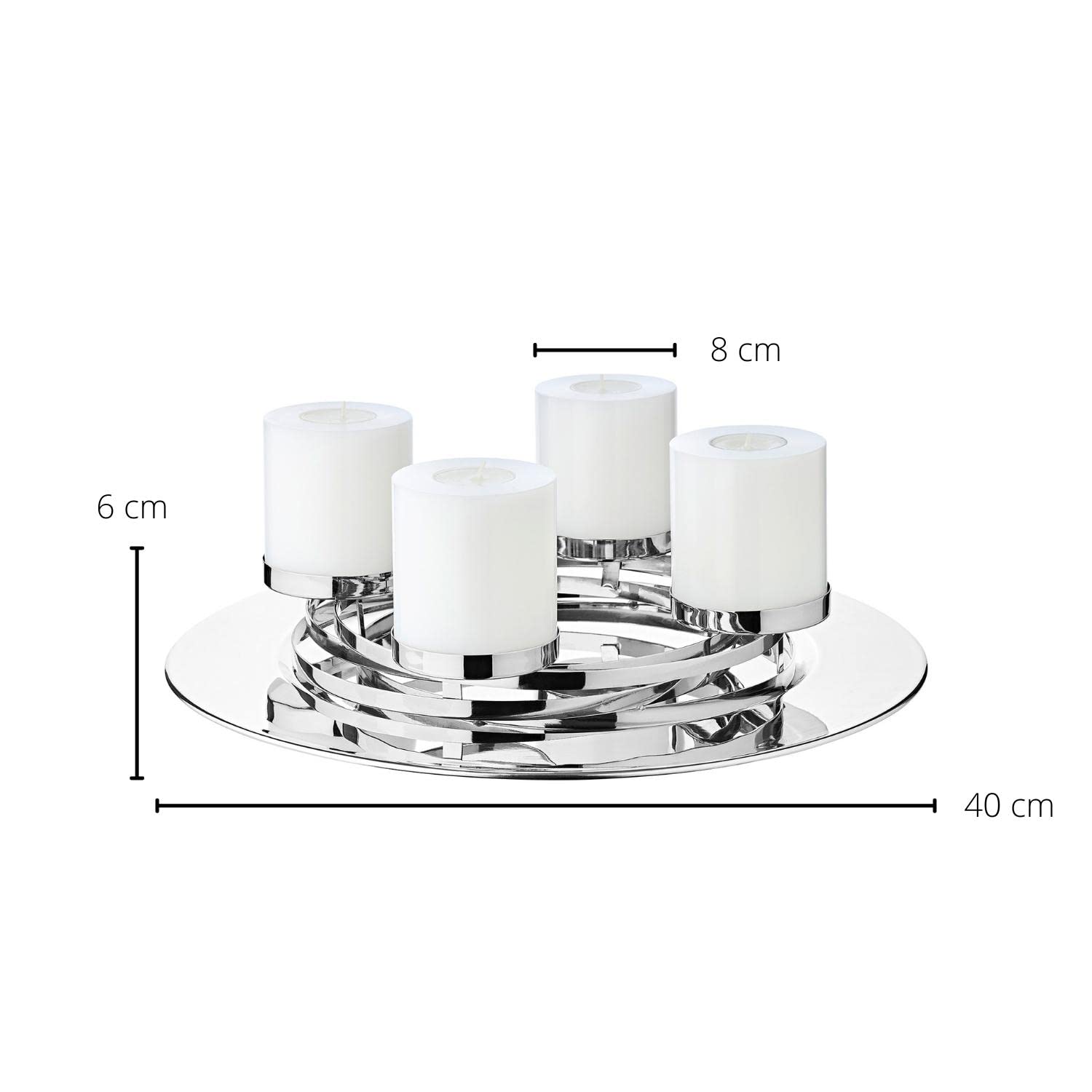 EDZARD Couronne de l'Avent La Annabell, diamètre 39 cm, Acier Inoxydable, Couleur Argent, pour Bougies de ø 8 cm