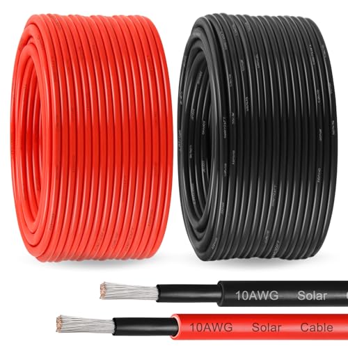 Solar Panel Wire 10 AWG(6mm²) - Solar Extension Cable 200Ft Black & 200Ft Red 10 Gauge Tinned Copper PV Wire for Outdoor Automotive RV Solar Panel Boat Marine (Black+Red)
