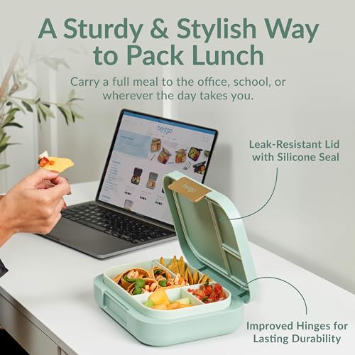 Image of Bentgo Modern Adult Bento Lunch Box with 3-4 Compartments | Leak-Resistant, 5.5-Cup Capacity, Adjustable Divider, Microwave & Dishwasher-Safe Tray (Mint Green)