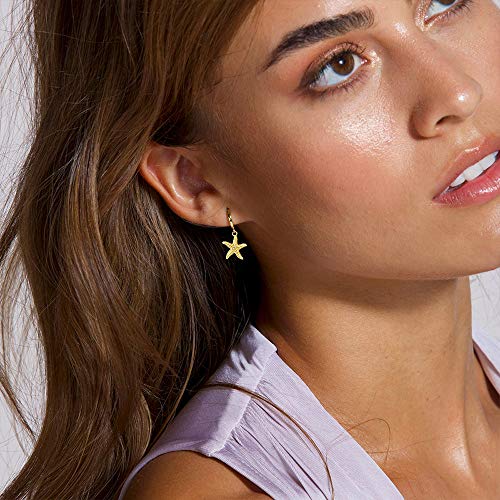 SANNYRA Huggie Earrings for Women - 14K Gold Plated Beach Sea Drop Dangle Earrings - Starfish Butterfly Moon Star Seashell Beachy Jewelry2