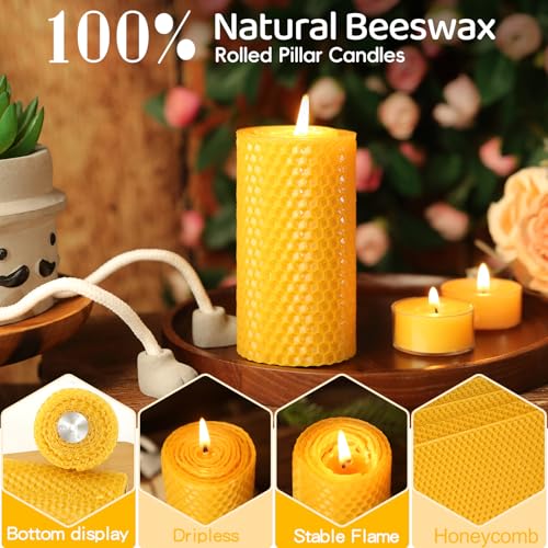 Image of Beeswax Pillar Candles,Non-Toxic Honeycomb Bees Wax Candle for Home,Yellow | 2x4 inch,3 Pack,60 H long clean Burning,100% Pure,natural unscented,smokeless,candle for home,emergency,prayer,dinner