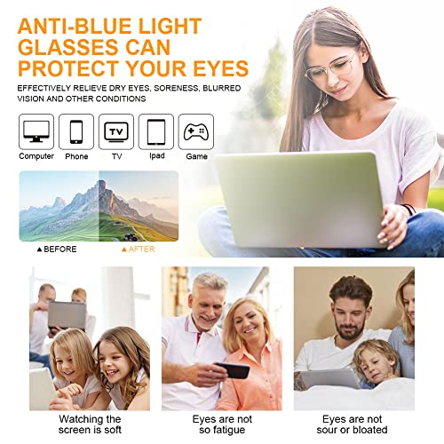 ACWOO Okulary z filtrem niebieskiego światła, zestaw 2 okrągłych okularów do gier, z poliwęglanu (PC), modne okulary, metalowe okulary blokujące niebieskie światło, retro, bez wzmocnienia, niebieskie - obrazek 7
