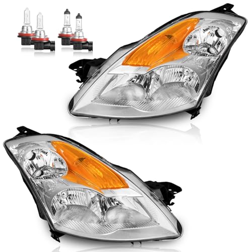 Vizotae Headlights Assembly for 2007-2009 Nissan Altima 4Dr Sedan Halogen Headlamp Replacement High/Low Beam W/Bulbs Driver&Passenger Side