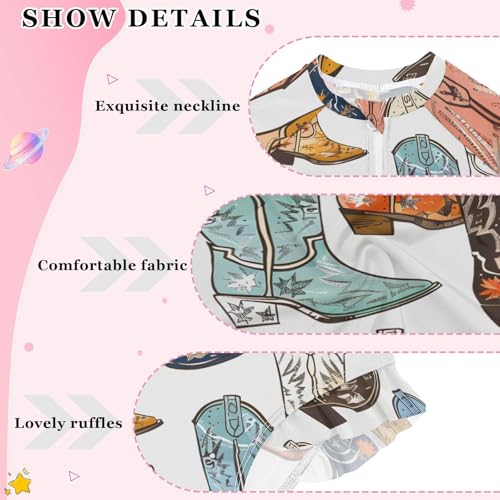 Girls One Piece Swimsuits Long Sleeve Swimsuit Zipper Bathing Suits Cowboy Boots3