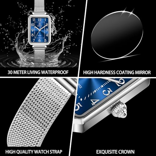 Watches for Women Small Face Womens Dress Watch Waterproof Ladies Watches Large Number Luxury Analog Quartz Square Dial Mesh Band Easy Read Rose-Gold/Silver Watch reloj para Mujer4